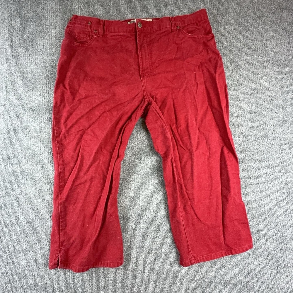 VTG Faded Glory Capri Pants Womens 20W Red Denim Relaxed Fit Casual Pockets
